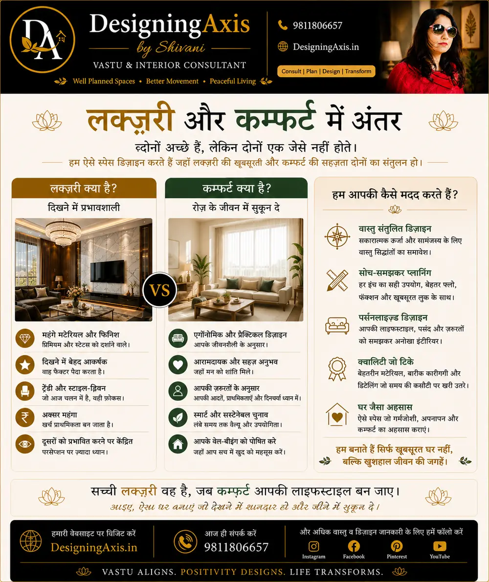 Vastu-aligned material choices — natural materials, warm tones, brass accents for Indian homes