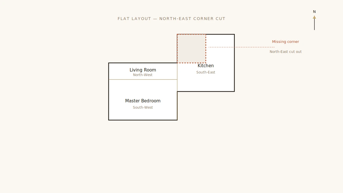 Flat floor plan with a missing North-East corner cut out — DesigningAxis by Shivani