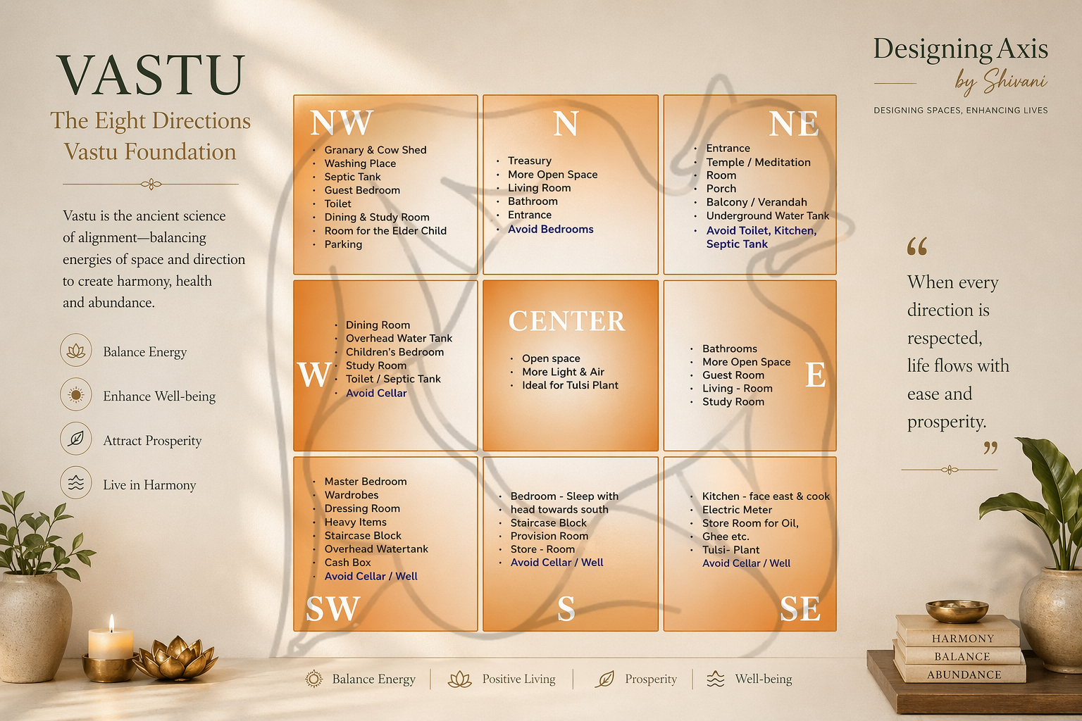 Vastu eight directions diagram — elements, planets and energy zones by DesigningAxis by Shivani