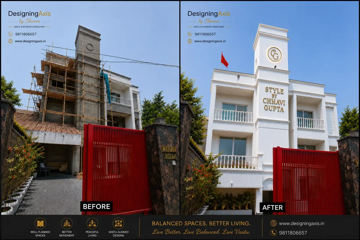 Ethnic wear showroom exterior transformation, before and after — Kavi Nagar, Ghaziabad